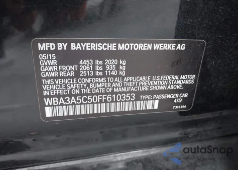 2015 BMW 328I z USA, uszkodzony, nr VIN WBA3A5C50FF610353